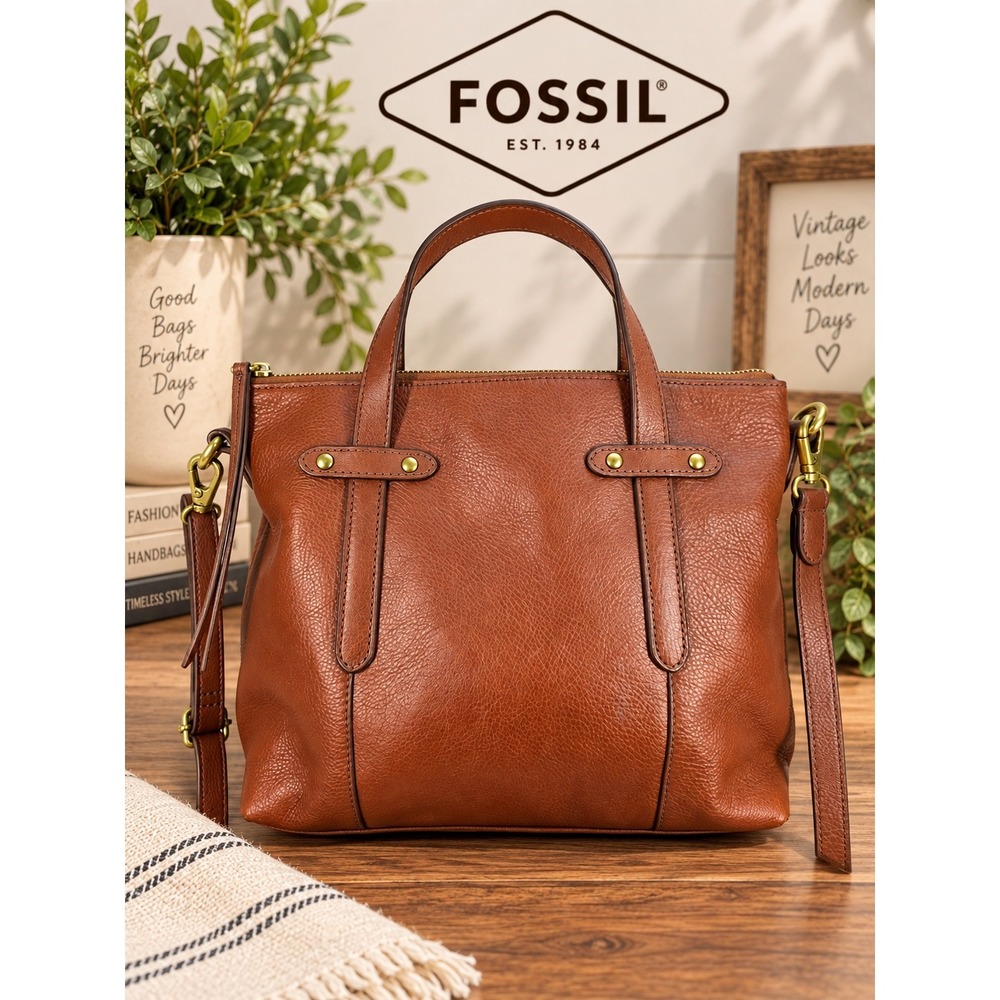 Fossil Camilla Cognac Brown Pebbled Leather Convertible Backpack Bag SHB1980